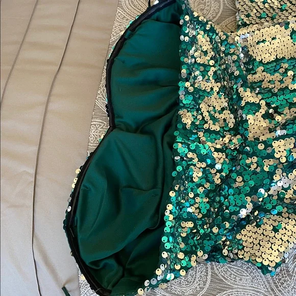 As U Wish Teal & Silver Sequin Slip Dress - Picture 9 of 12